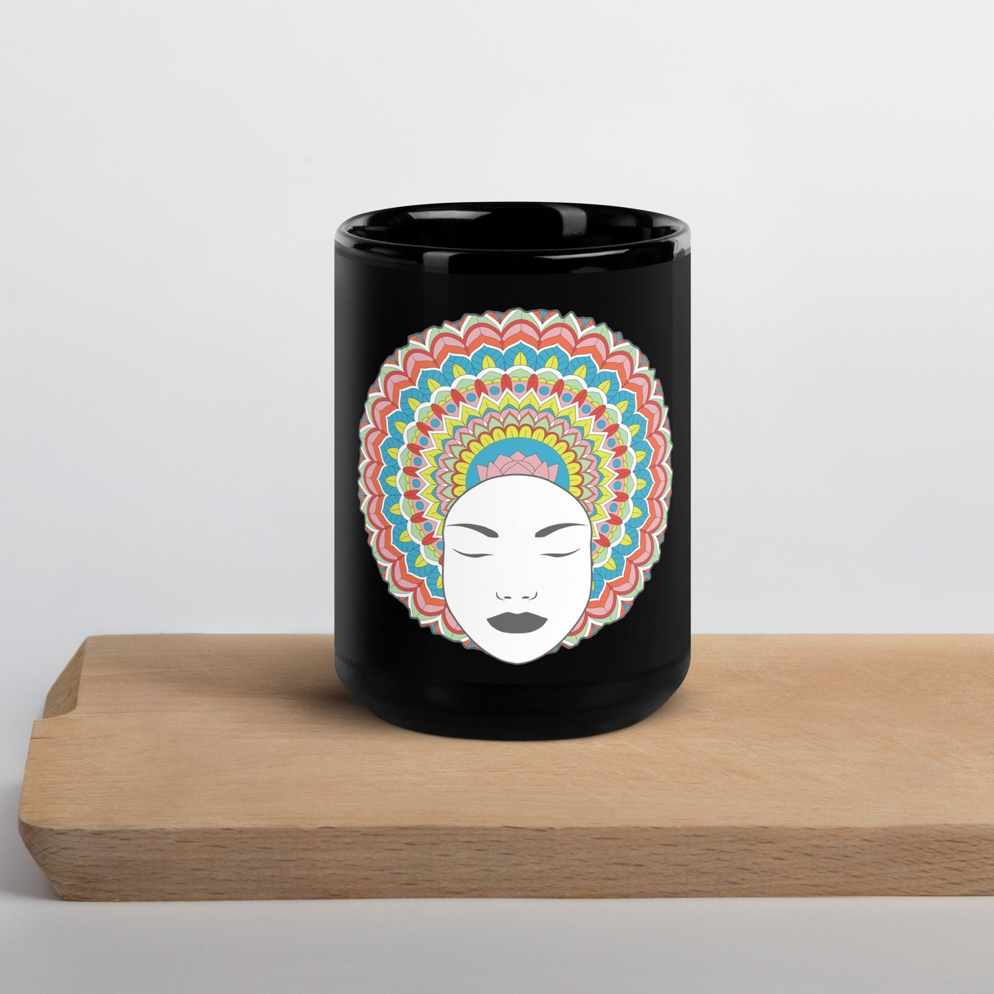 Black Glossy Mug With Rainbow Afro Girl