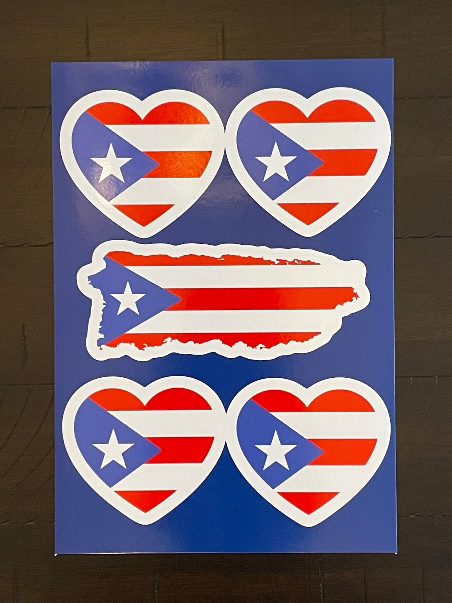 Amazing Sticker sheet with Heart Shaped Puerto Rican Flag Artwork - Wonderful Pride of the Boricuas and Taino People - Red white and blue
