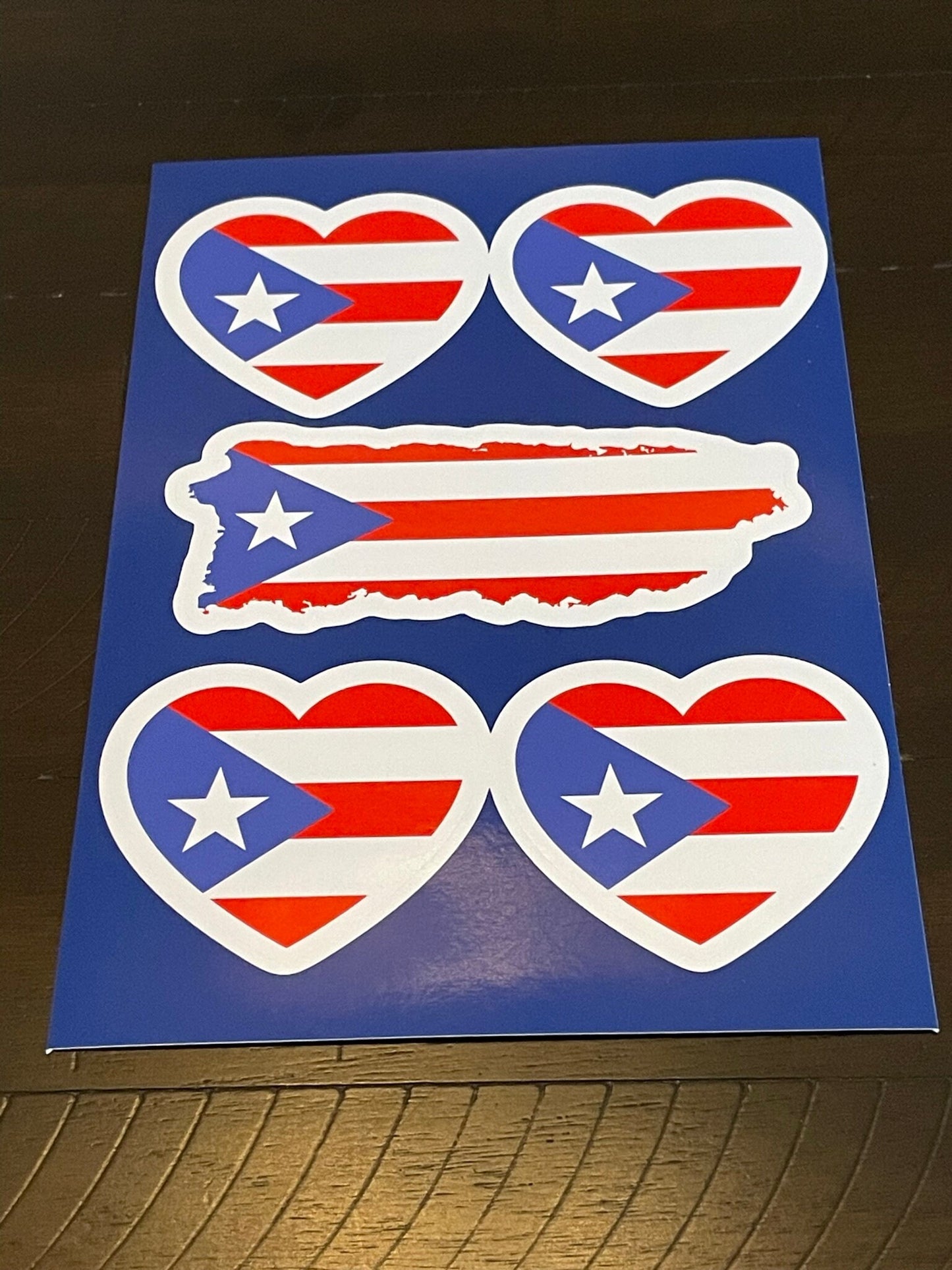 Amazing Sticker sheet with Heart Shaped Puerto Rican Flag Artwork - Wonderful Pride of the Boricuas and Taino People - Red white and blue