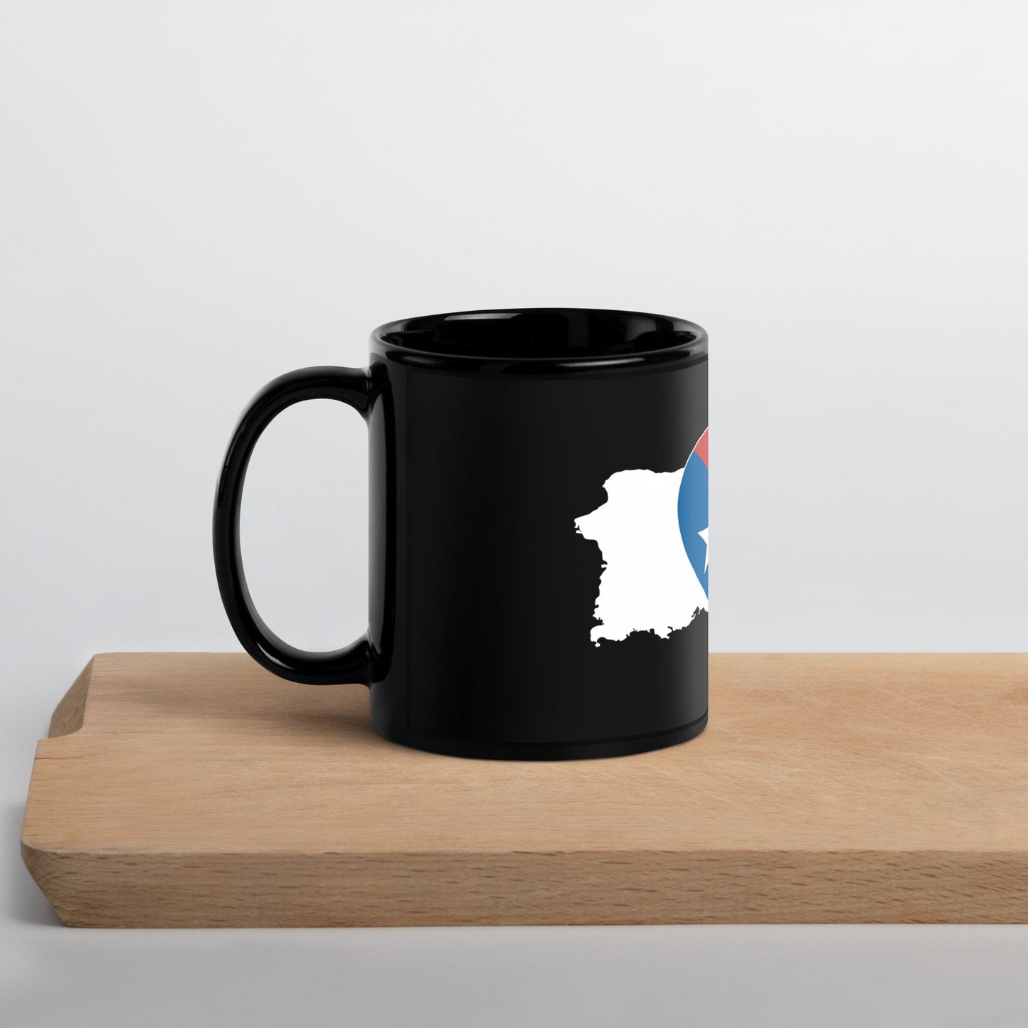 Black Glossy Mug with Puerto Rico Love Icon - Perfect for coffee or tea lovers or any other beverage - cocoa or boba
