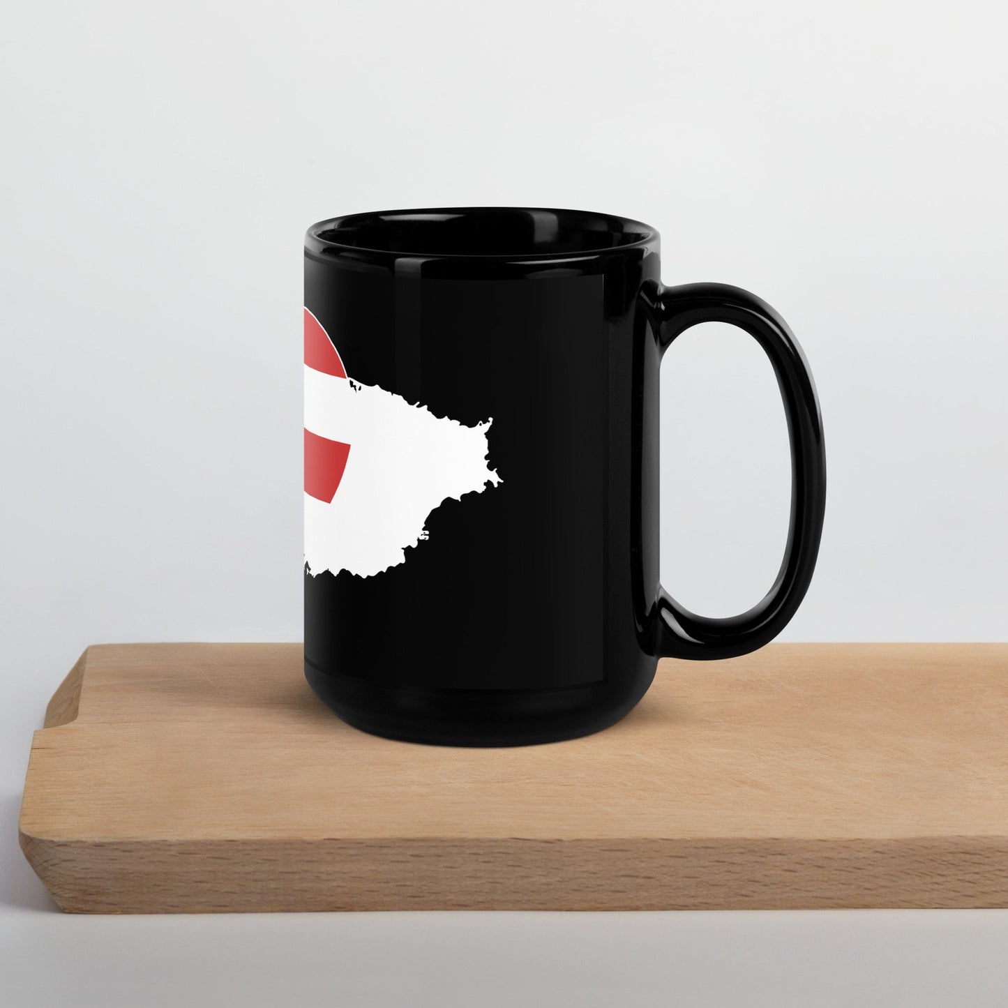 Black Glossy Mug with Puerto Rico Love Icon - Perfect for coffee or tea lovers or any other beverage - cocoa or boba