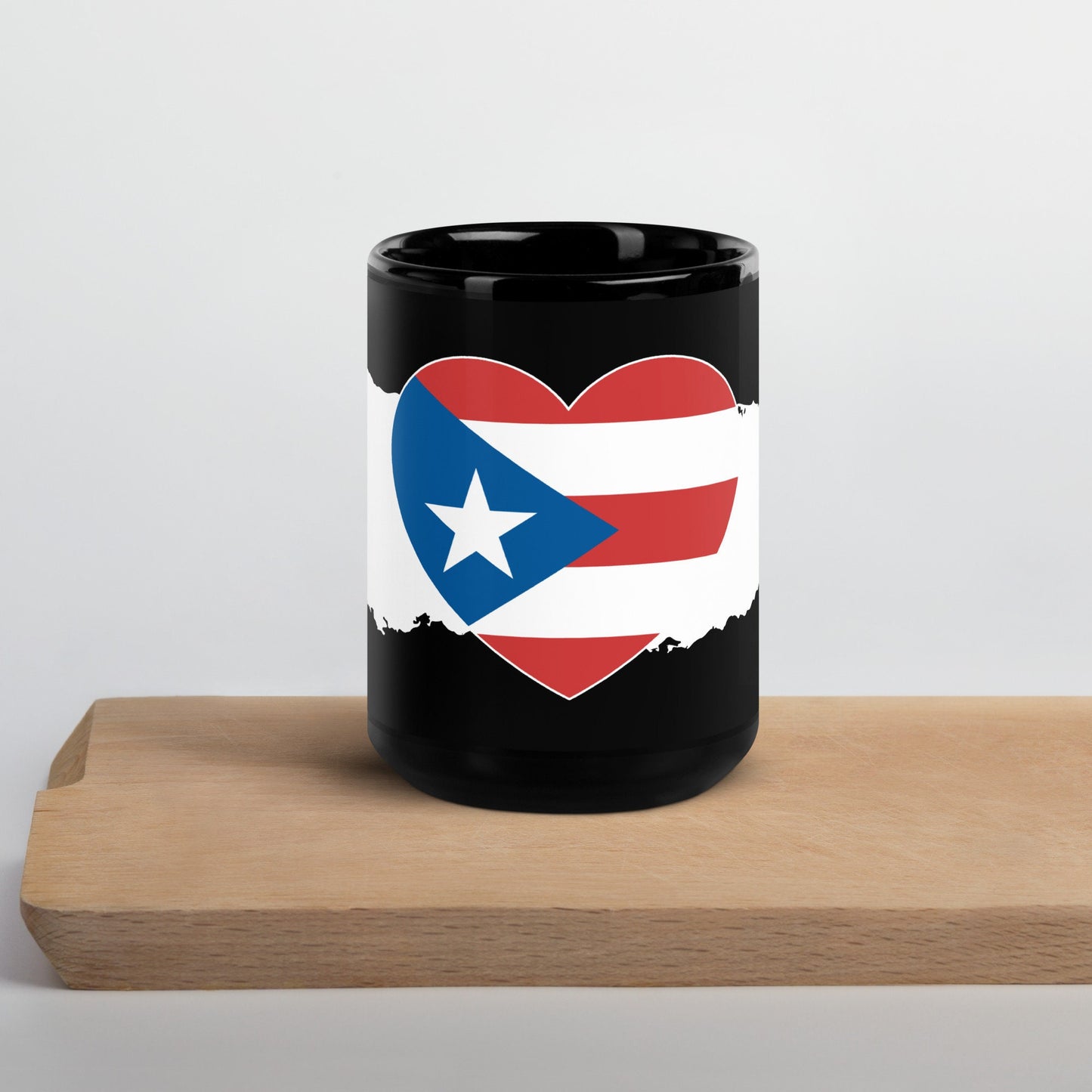 Black Glossy Mug with Puerto Rico Love Icon - Perfect for coffee or tea lovers or any other beverage - cocoa or boba