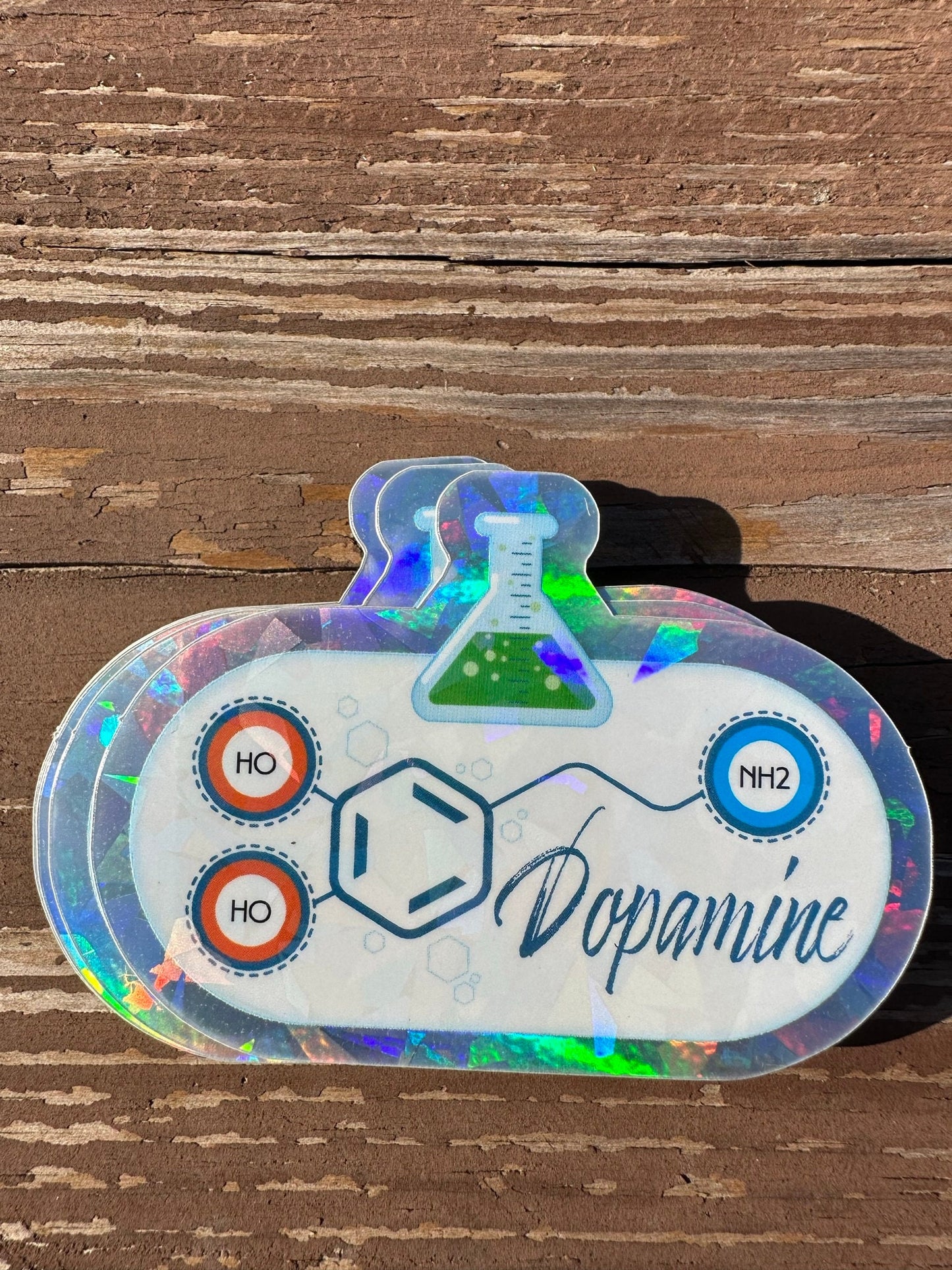 Dopamine Stickers with Cracked Ice Effect Holographic Stickers of neurodivergent chemical make up - for the neurospicy person in your life
