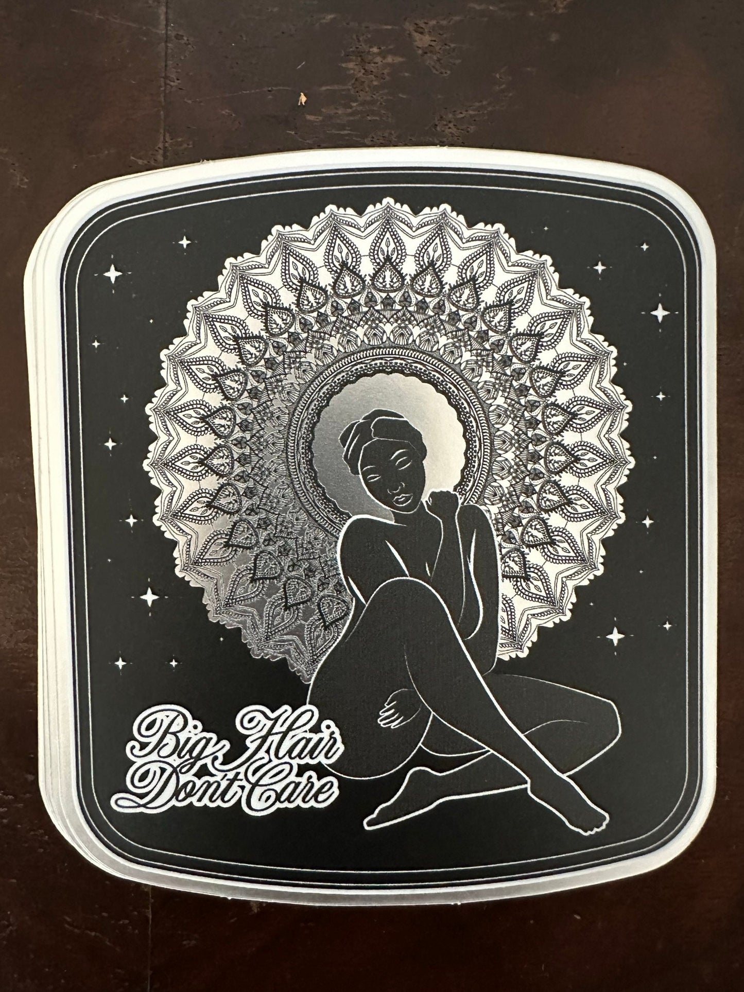 Black Woman Sticker - Mirrored Stickers with Mandala Hairstyle - Pretty Woman Posing with "Big Hair Don't Care" The Best Decoration For Her