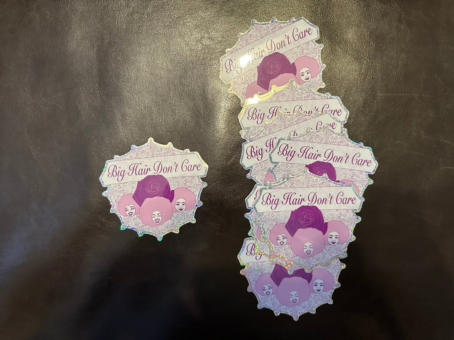 Glitter Stickers Featuring Ladies with Carefree attitude - Big Hair Don't Care - Rose lavender Mandala with floral illustrations
