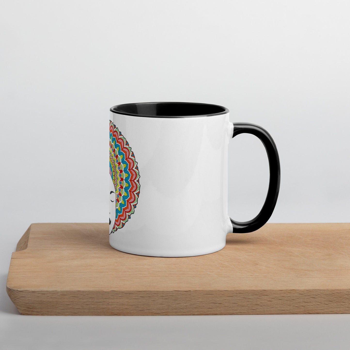 Mug with Color Inside - Rainbow Afro woman with matching Mandalas within her hair Drink your favorite coffee or tea just add sugar or honey