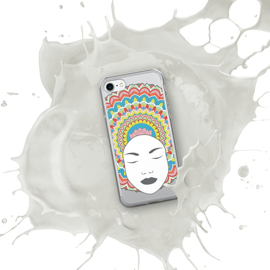 Clear iPhone Case with multi-colored Afro centric Woman with a Mandala in her hair - Great gift for the fashion guru in your family