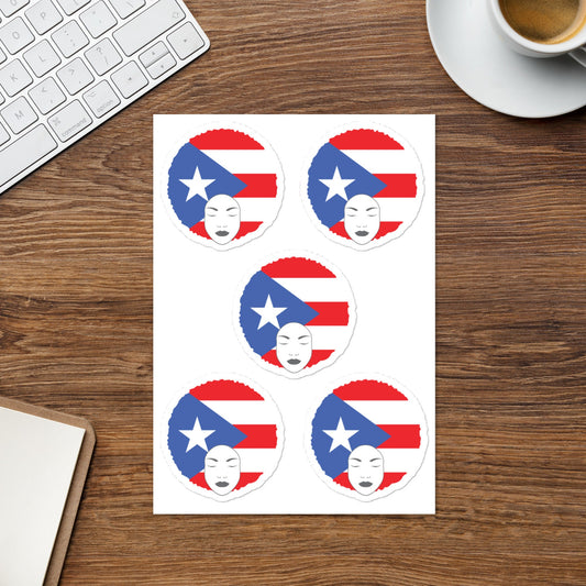Sticker sheet of Puerto Rican girl | Peace love and harmony | Love for the island of enchantment | beautiful woman with PR flag in her hair