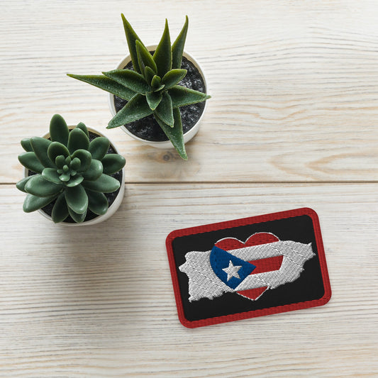 Embroidered patch with Puerto Rico Love Emblem - Black Patch with Red Border - Show Love for the Boricuas - Island Vibes