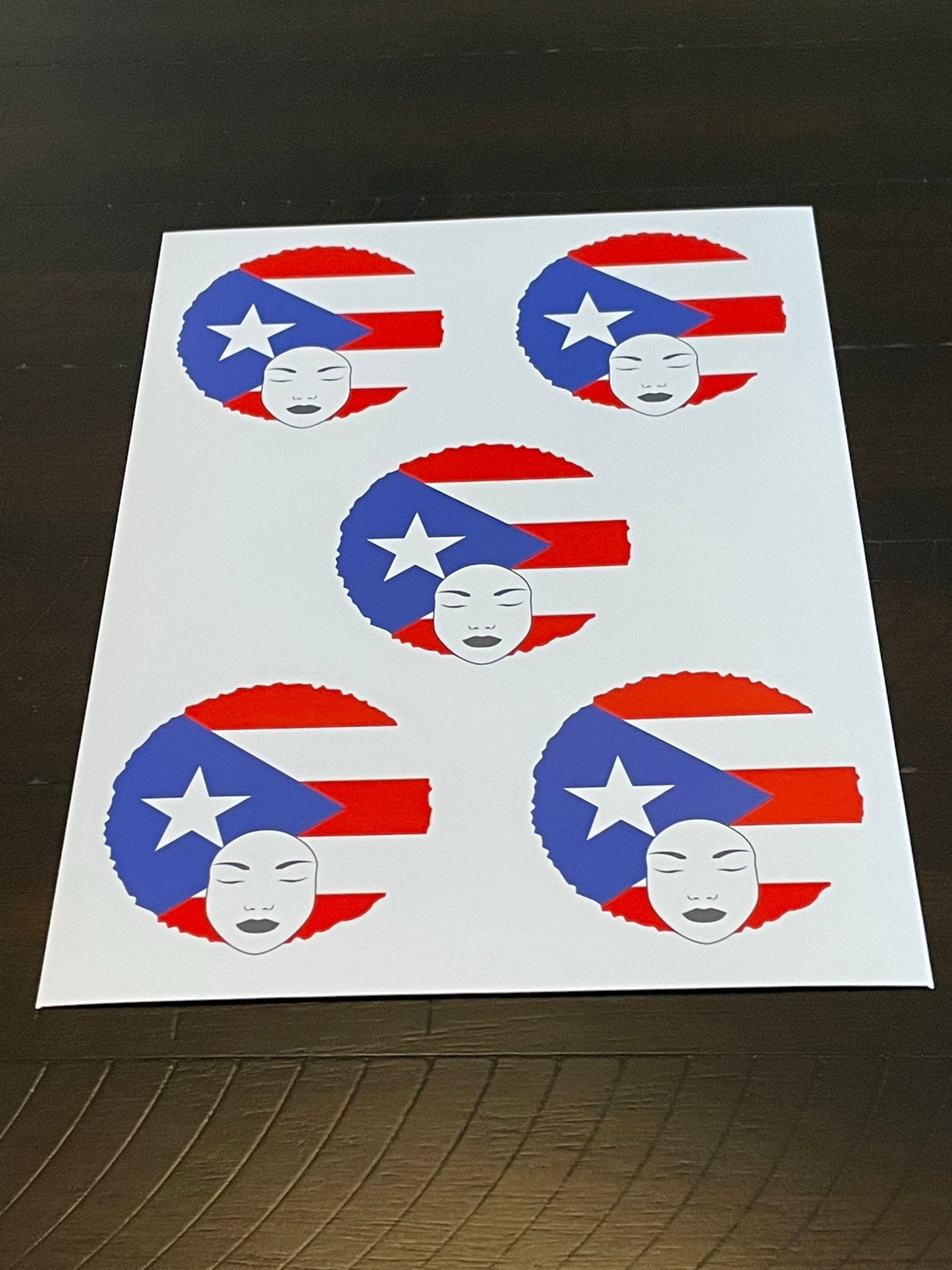 Sticker sheet of Puerto Rican girl | Peace love and harmony | Love for the island of enchantment | beautiful woman with PR flag in her hair