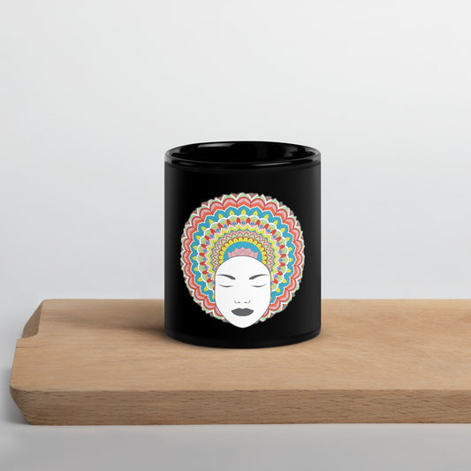 Black Glossy Mug With Rainbow Afro Girl