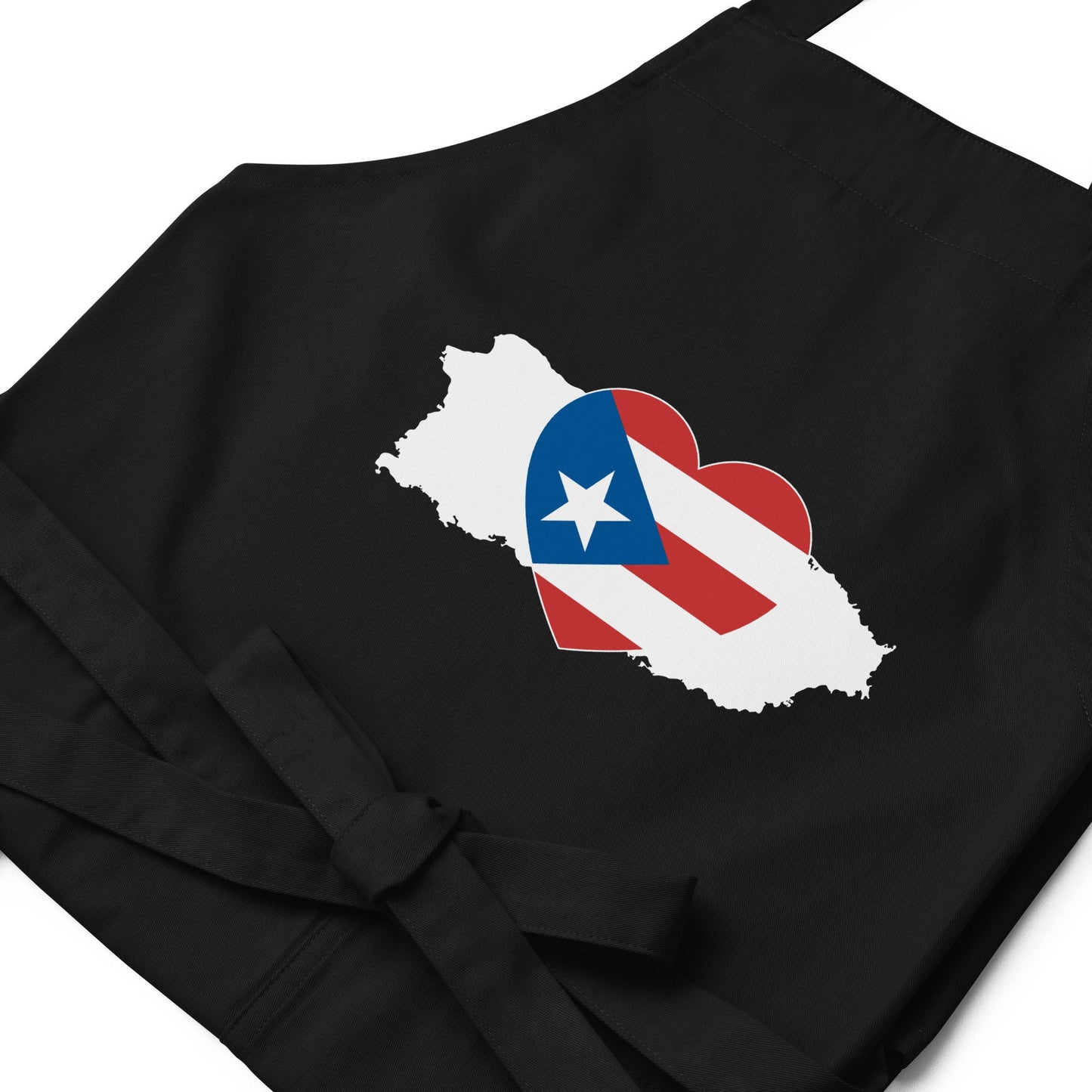 Organic cotton apron with Puerto Rico Symbol - White silhouetted island in the shape of the boricua's  home - carribean pride