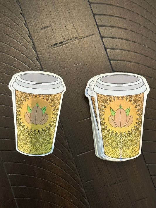 Coffee Sticker - Holographic Mandala Pattern Perfect for scrapbooking or laptops and tumblers showing different colors at certain angles