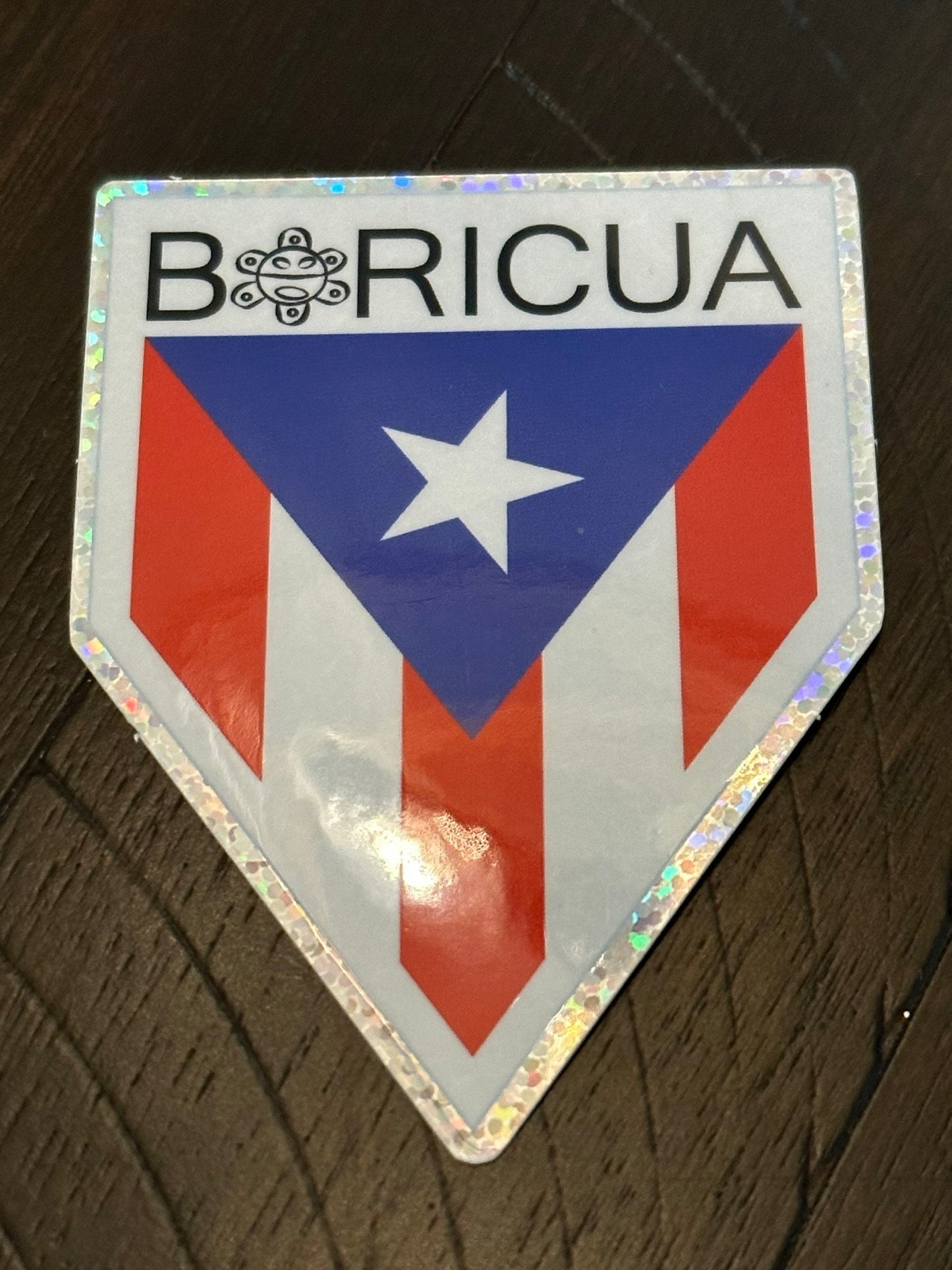 Puerto Rico Decal - Glitter paper - Boricua - Taino Artwork of the PR flag going vertically showing Carribean island pride