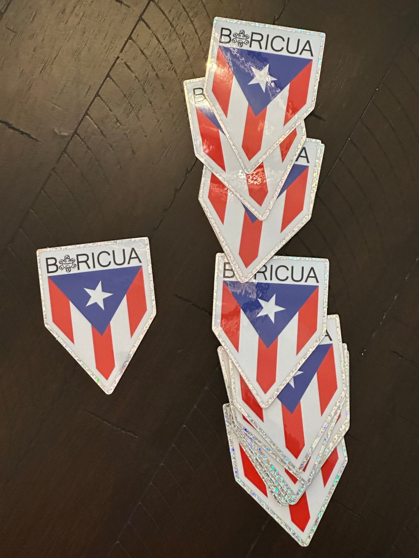 Puerto Rico Decal - Glitter paper - Boricua - Taino Artwork of the PR flag going vertically showing Carribean island pride