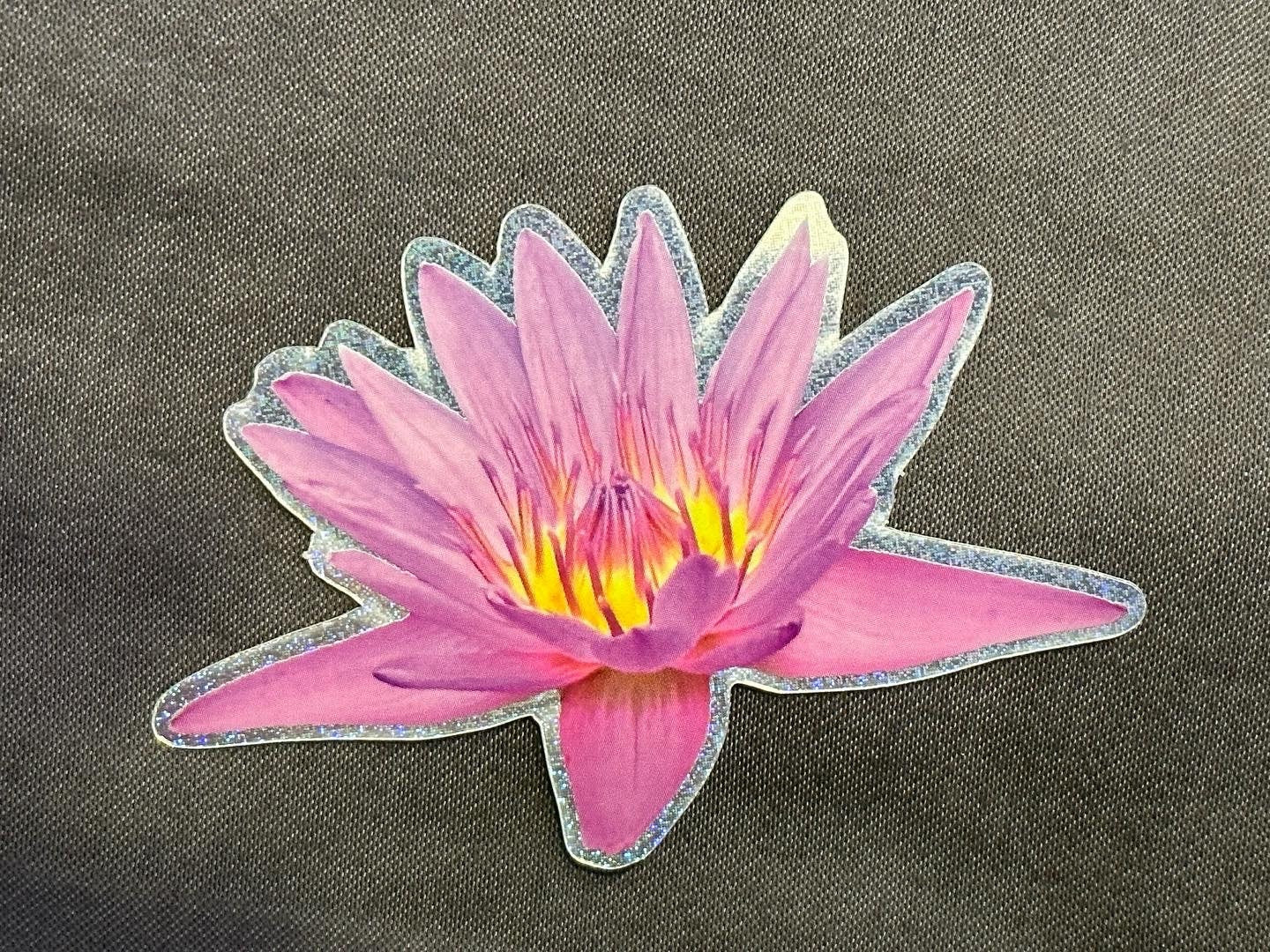 Pink Lotus Flower Sticker with Pixie Dust texture and yellow highlights - Nature depicted beautifully - calm and serene - mental health