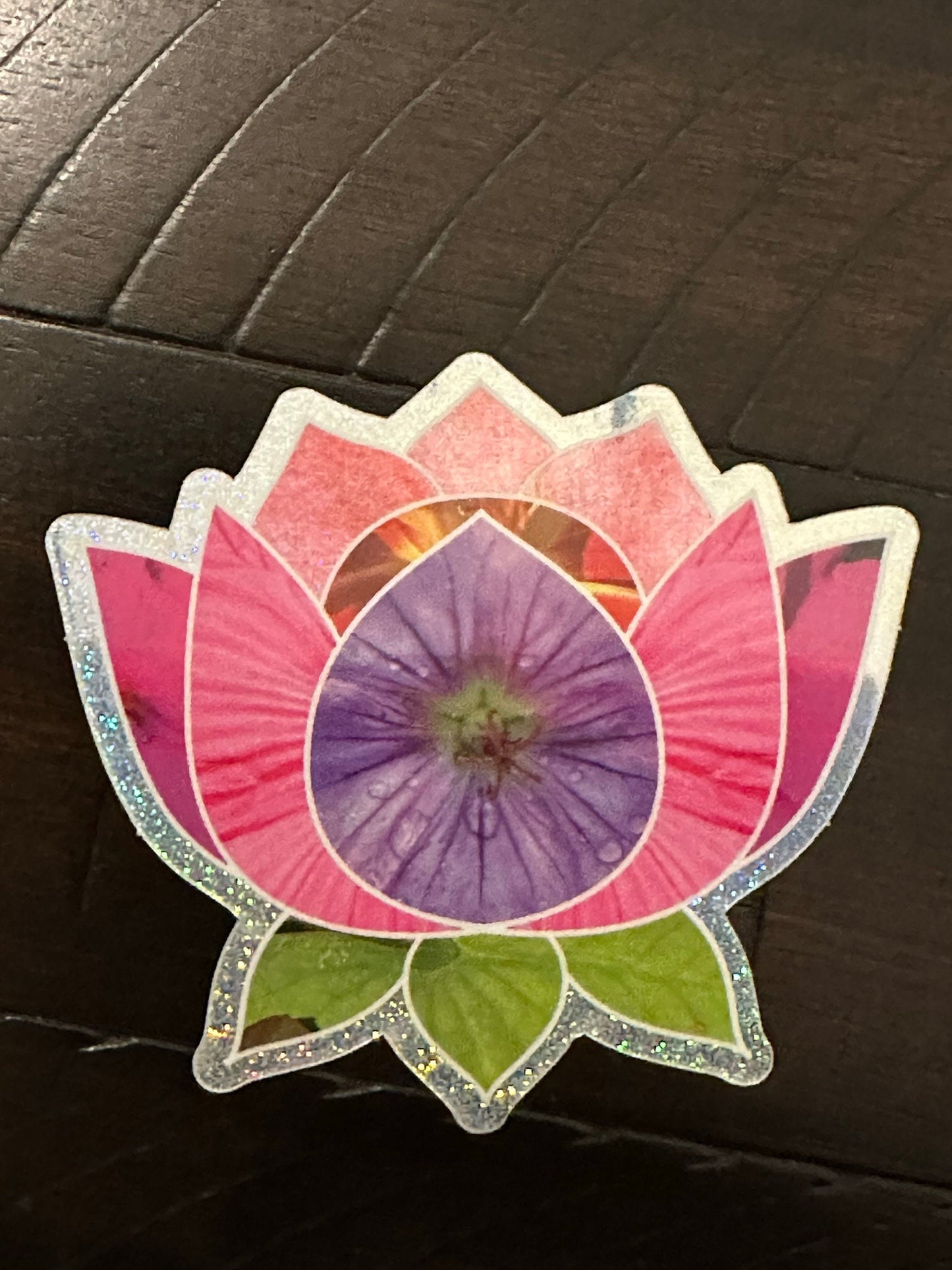 Lotus Flower Sticker with assorted floral patterns within the pedals and leaves - pink and purple hues and tones Pixie Dust Sticker