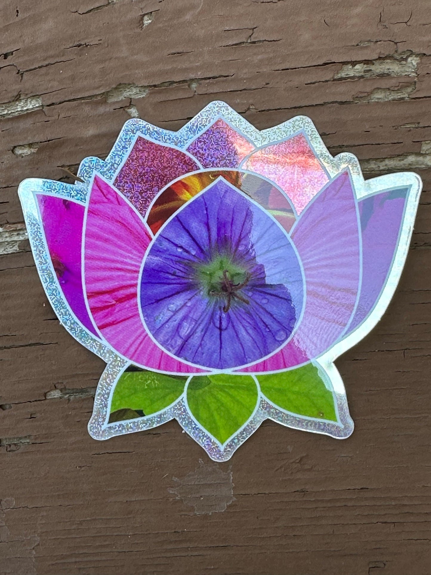 Lotus Flower Sticker with assorted floral patterns within the pedals and leaves - pink and purple hues and tones Pixie Dust Sticker