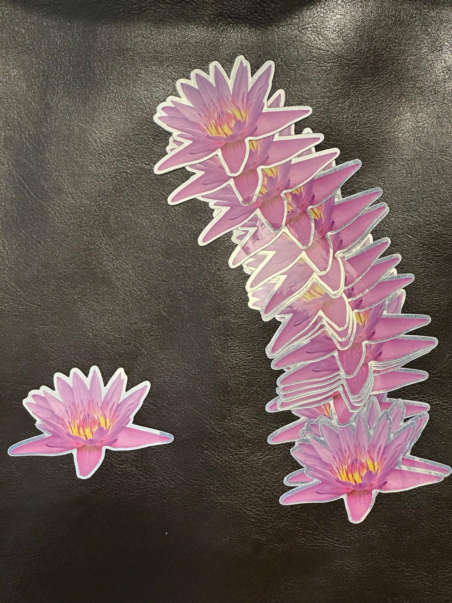 Pink Lotus Flower Sticker with Pixie Dust texture and yellow highlights - Nature depicted beautifully - calm and serene - mental health