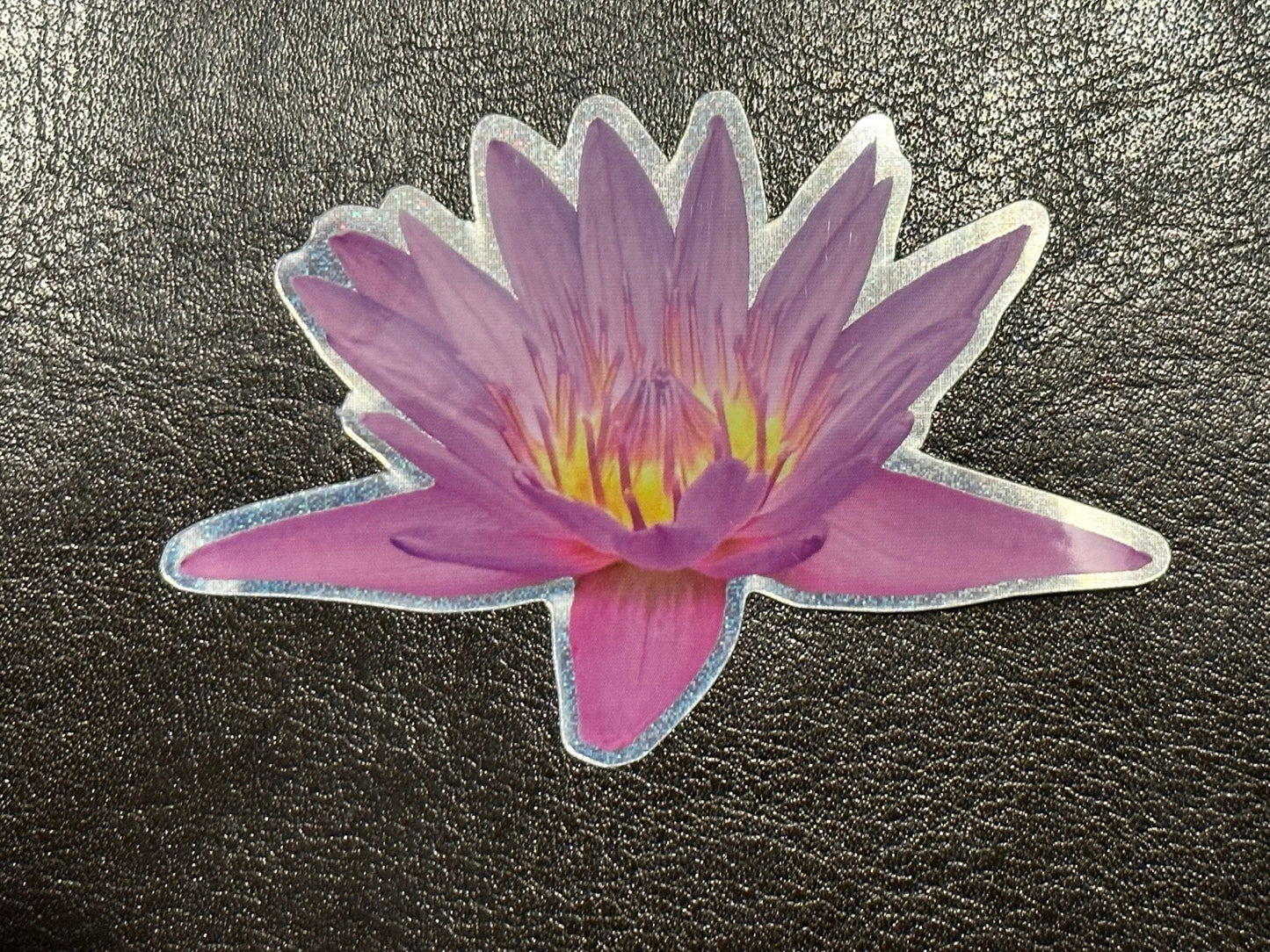 Pink Lotus Flower Sticker with Pixie Dust texture and yellow highlights - Nature depicted beautifully - calm and serene - mental health