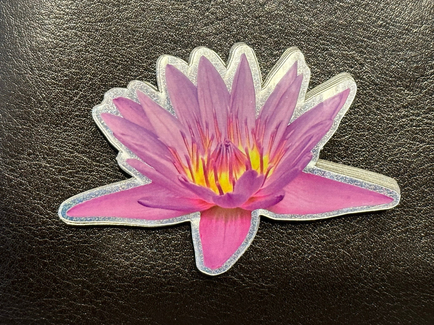 Pink Lotus Flower Sticker with Pixie Dust texture and yellow highlights - Nature depicted beautifully - calm and serene - mental health