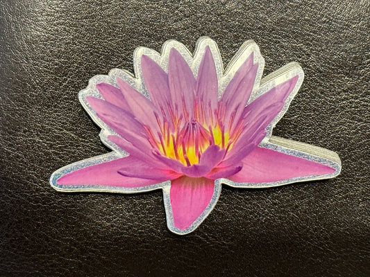Pink Lotus Flower Sticker with Pixie Dust texture and yellow highlights - Nature depicted beautifully - calm and serene - mental health