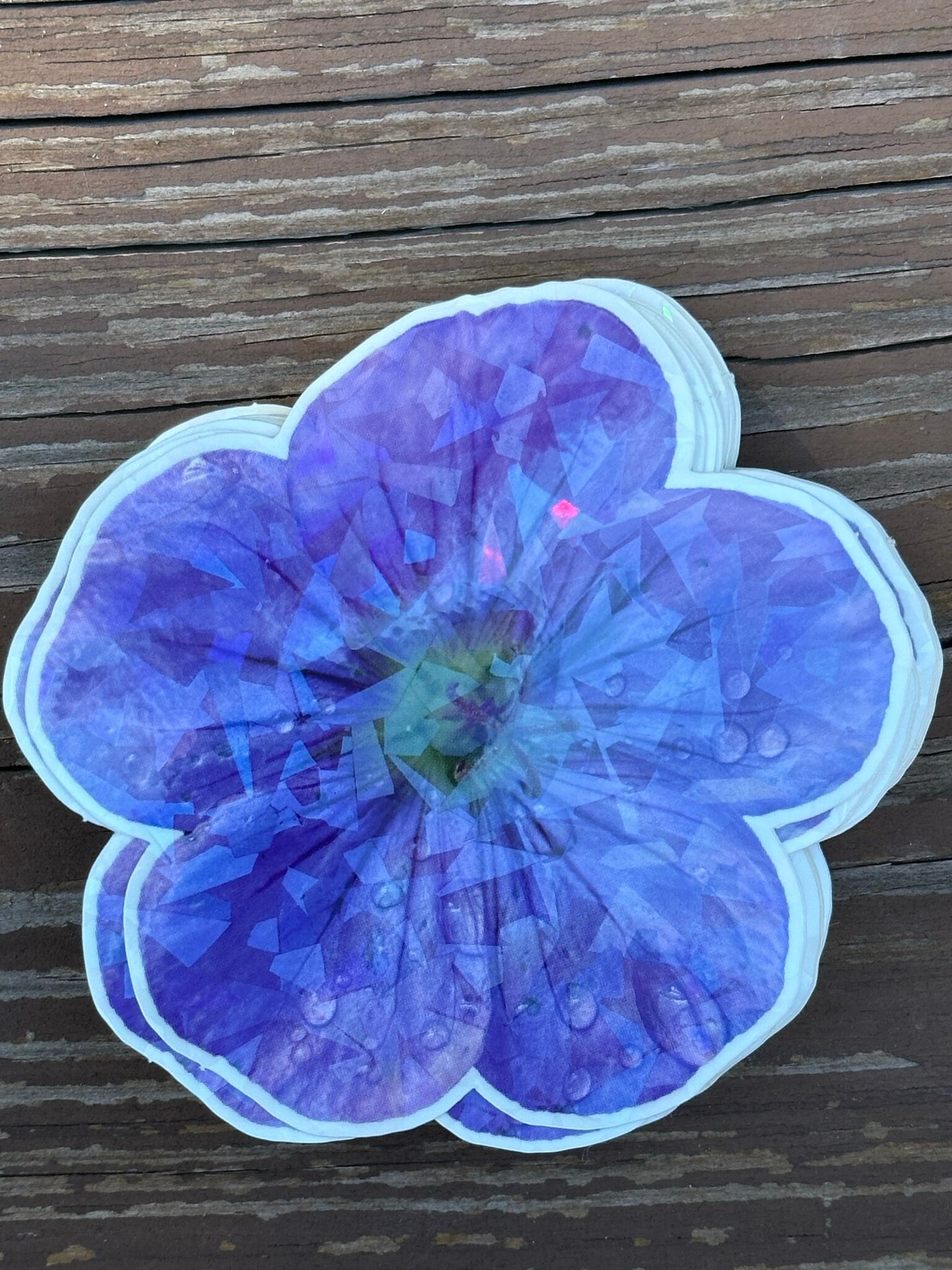 Purple Flower Vinyl Sticker with Added Cracked Ice Effect - Cracked Rainbow pattern shows up when viewed at different angles