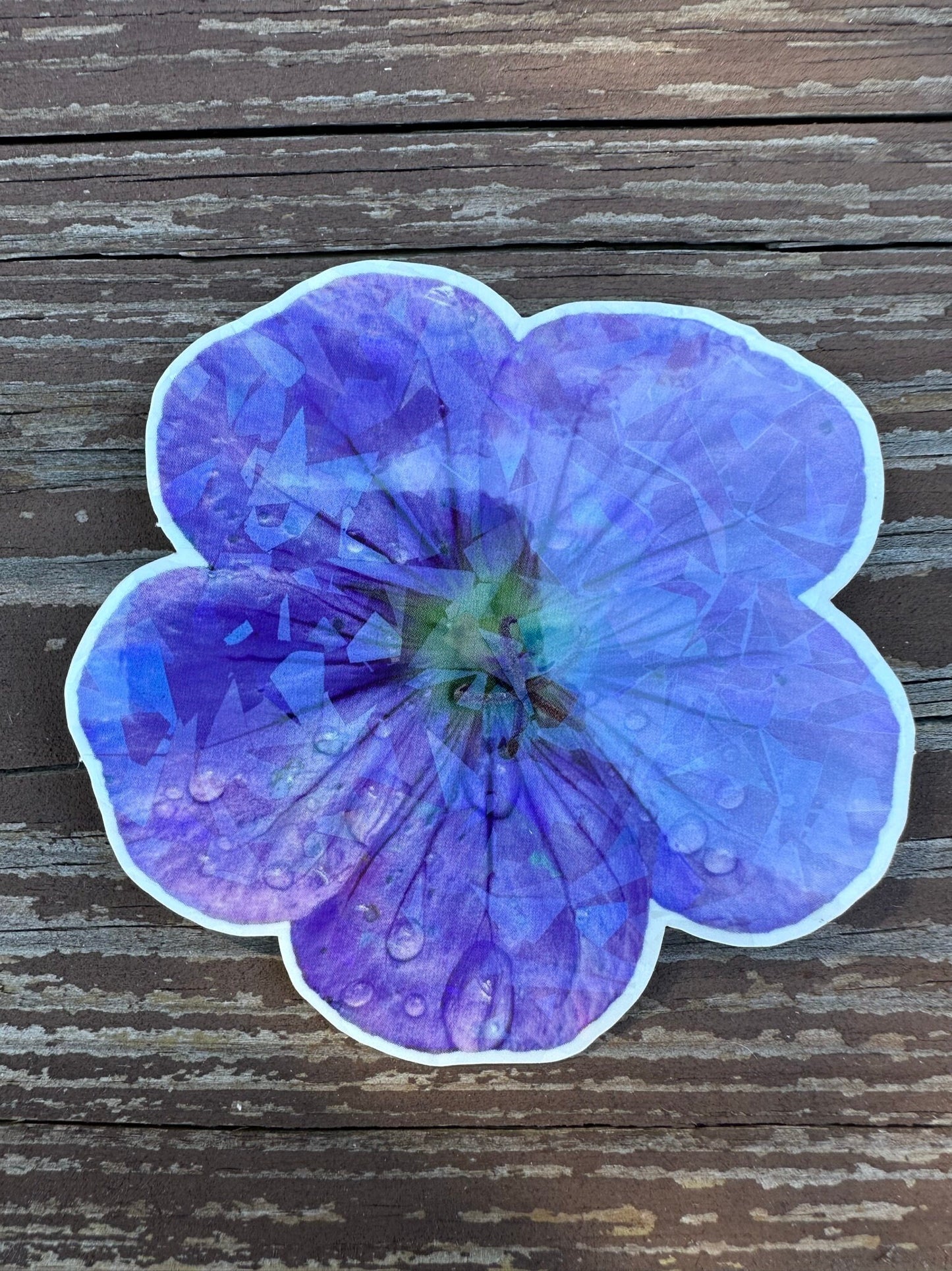 Purple Flower Vinyl Sticker with Added Cracked Ice Effect - Cracked Rainbow pattern shows up when viewed at different angles