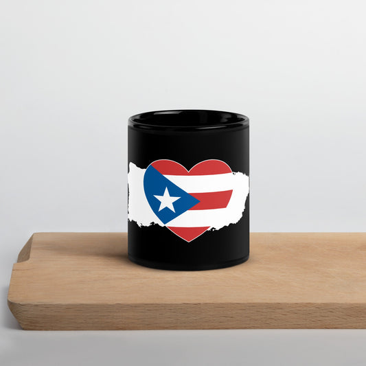 Black Glossy Mug with Puerto Rico Love Icon - Perfect for coffee or tea lovers or any other beverage - cocoa or boba