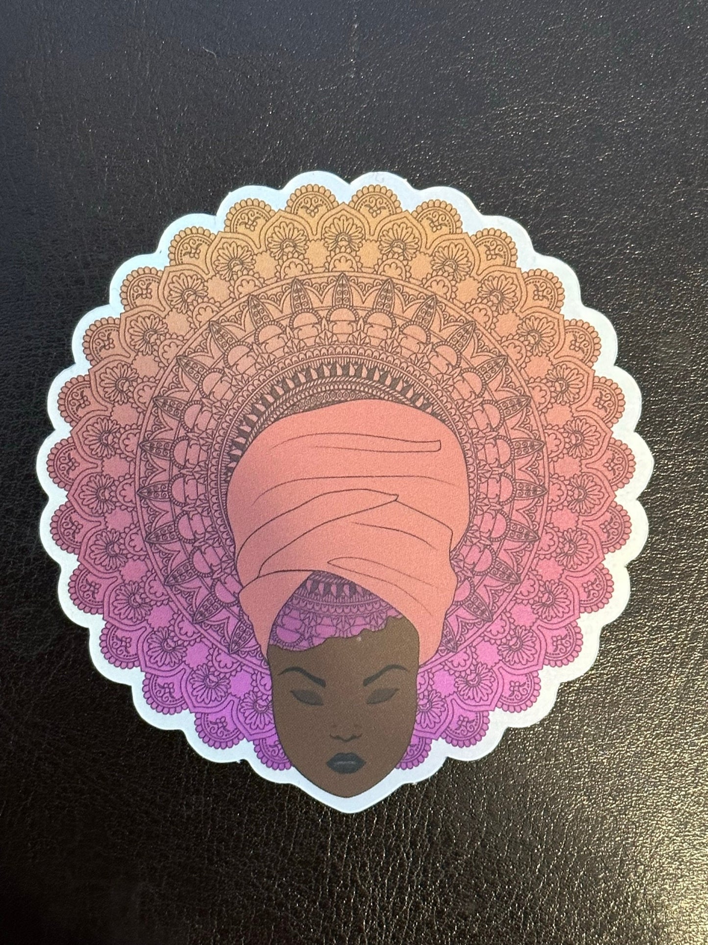 Holographic Stickers with Mandala Hairstyle and Matte Finish - Pretty Woman with Head Scarf - Ankara Headwear - Big Hair don't care - ethnic