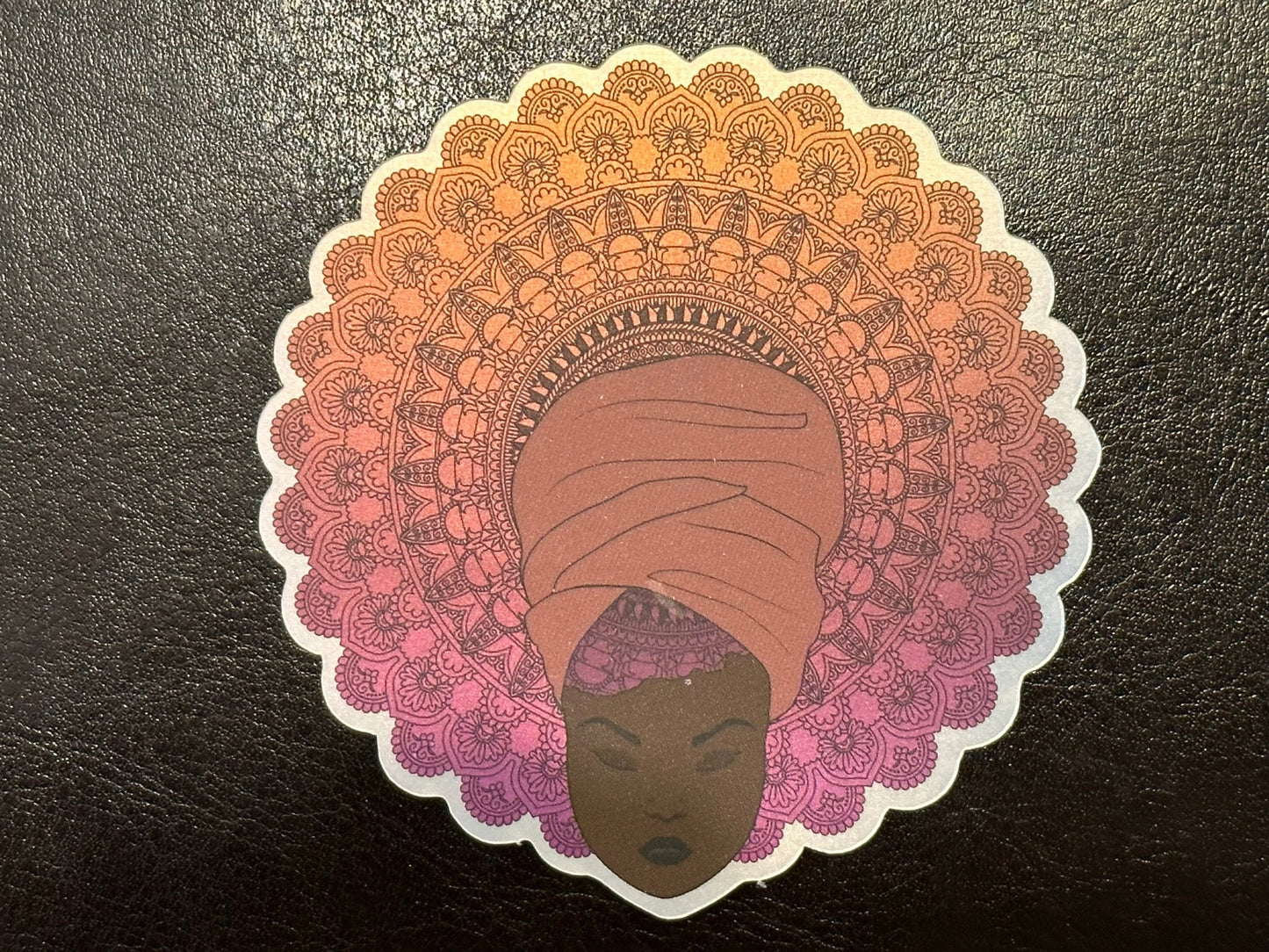 Holographic Stickers with Mandala Hairstyle and Matte Finish - Pretty Woman with Head Scarf - Ankara Headwear - Big Hair don't care - ethnic