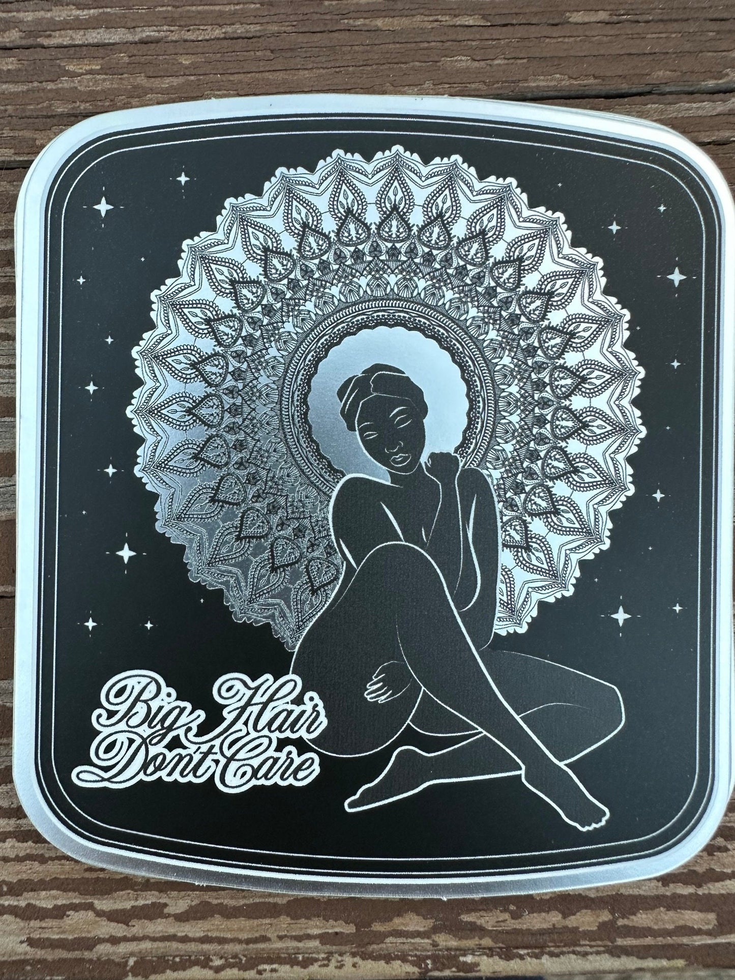 Black Woman Sticker - Mirrored Stickers with Mandala Hairstyle - Pretty Woman Posing with "Big Hair Don't Care"  The Best Decoration For Her