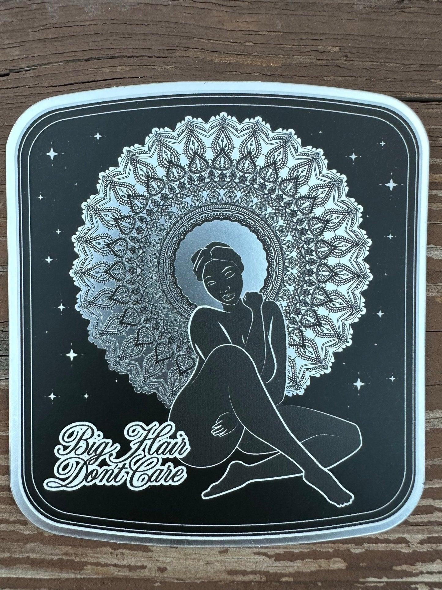 Black Woman Sticker - Mirrored Stickers with Mandala Hairstyle - Pretty Woman Posing with "Big Hair Don't Care"  The Best Decoration For Her