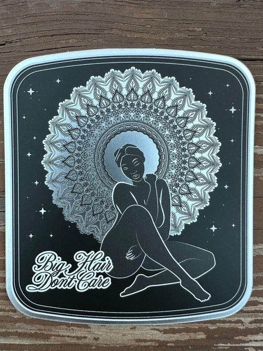 Black Woman Sticker - Mirrored Stickers with Mandala Hairstyle - Pretty Woman Posing with "Big Hair Don't Care"  The Best Decoration For Her