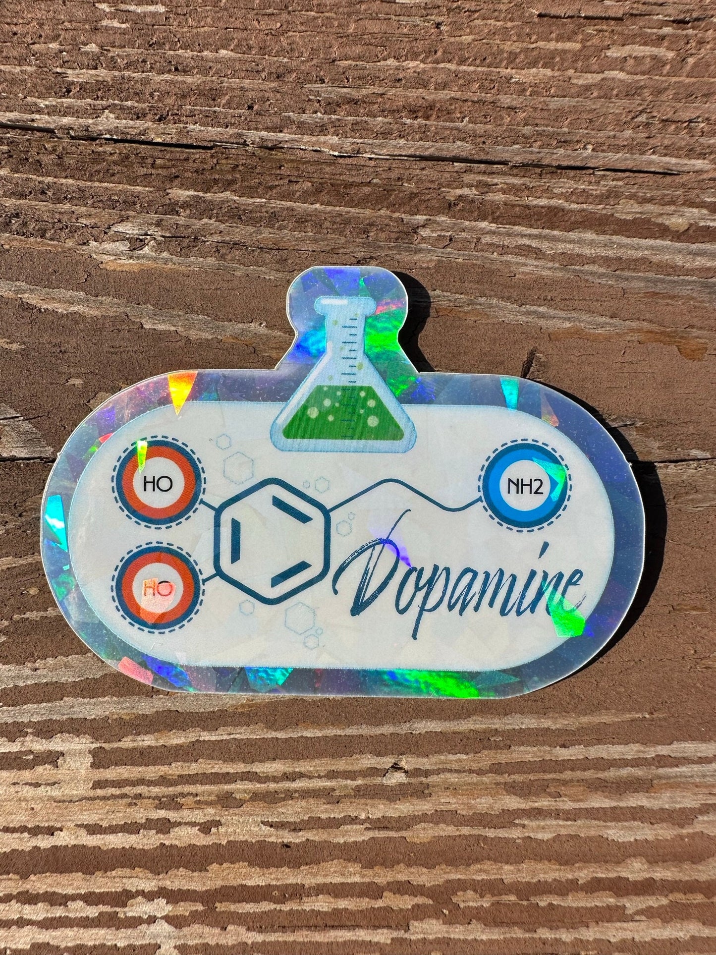 Dopamine Stickers with Cracked Ice Effect Holographic Stickers of neurodivergent chemical make up - for the neurospicy person in your life