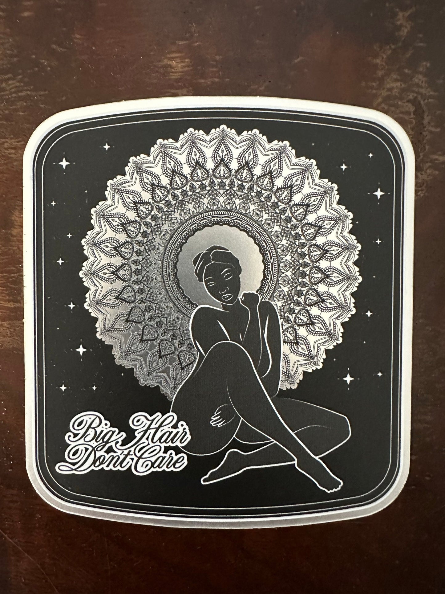 Black Woman Sticker - Mirrored Stickers with Mandala Hairstyle - Pretty Woman Posing with "Big Hair Don't Care"  The Best Decoration For Her