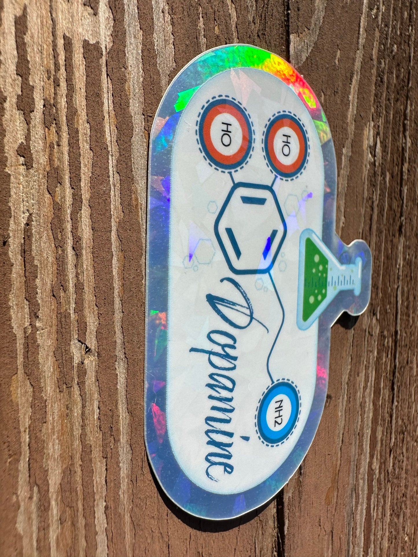 Dopamine Stickers with Cracked Ice Effect Holographic Stickers of neurodivergent chemical make up - for the neurospicy person in your life