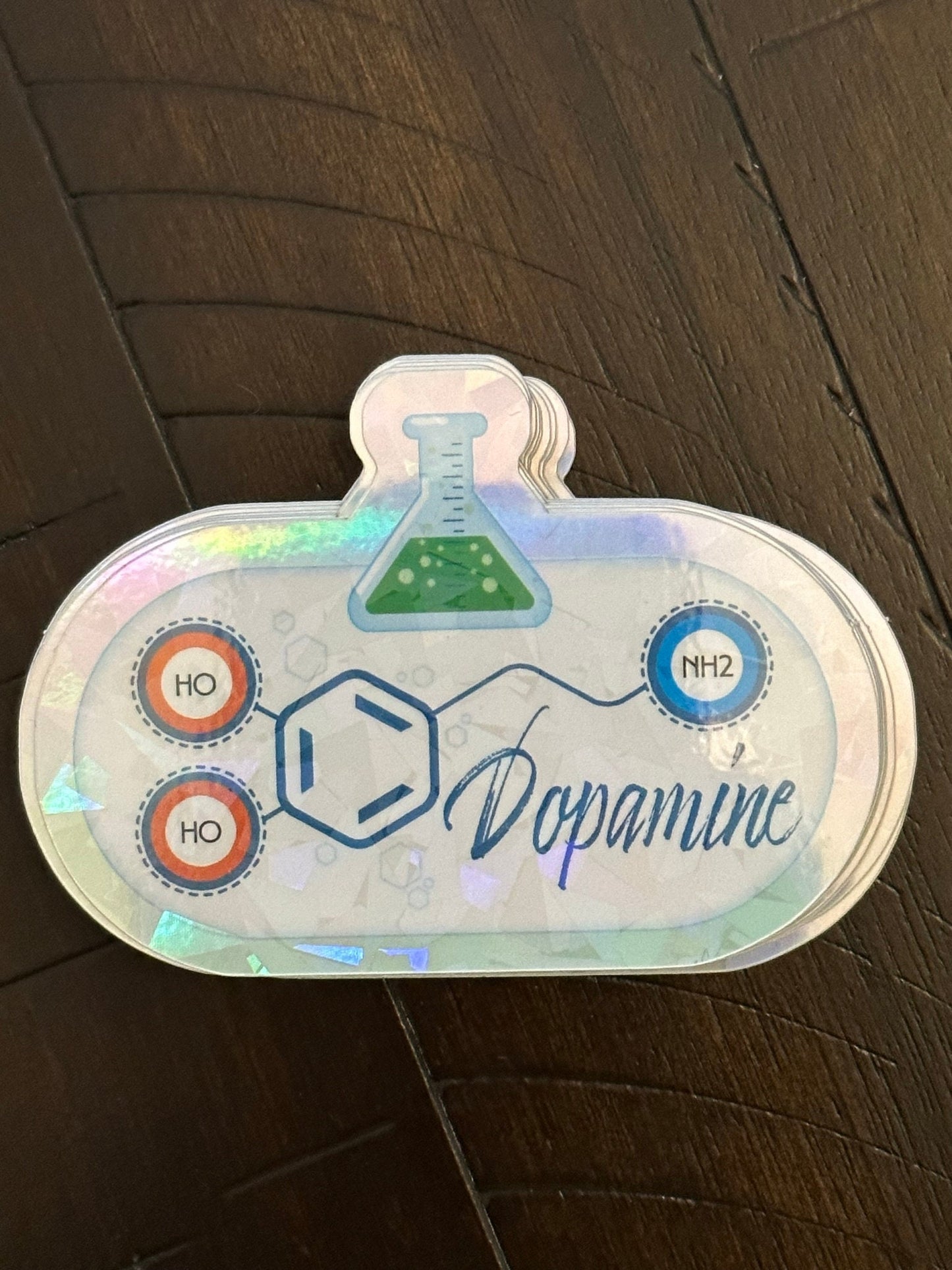 Dopamine Stickers with Cracked Ice Effect Holographic Stickers of neurodivergent chemical make up - for the neurospicy person in your life