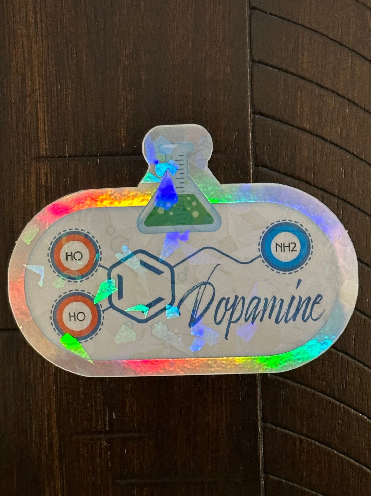 Dopamine Stickers with Cracked Ice Effect Holographic Stickers of neurodivergent chemical make up - for the neurospicy person in your life