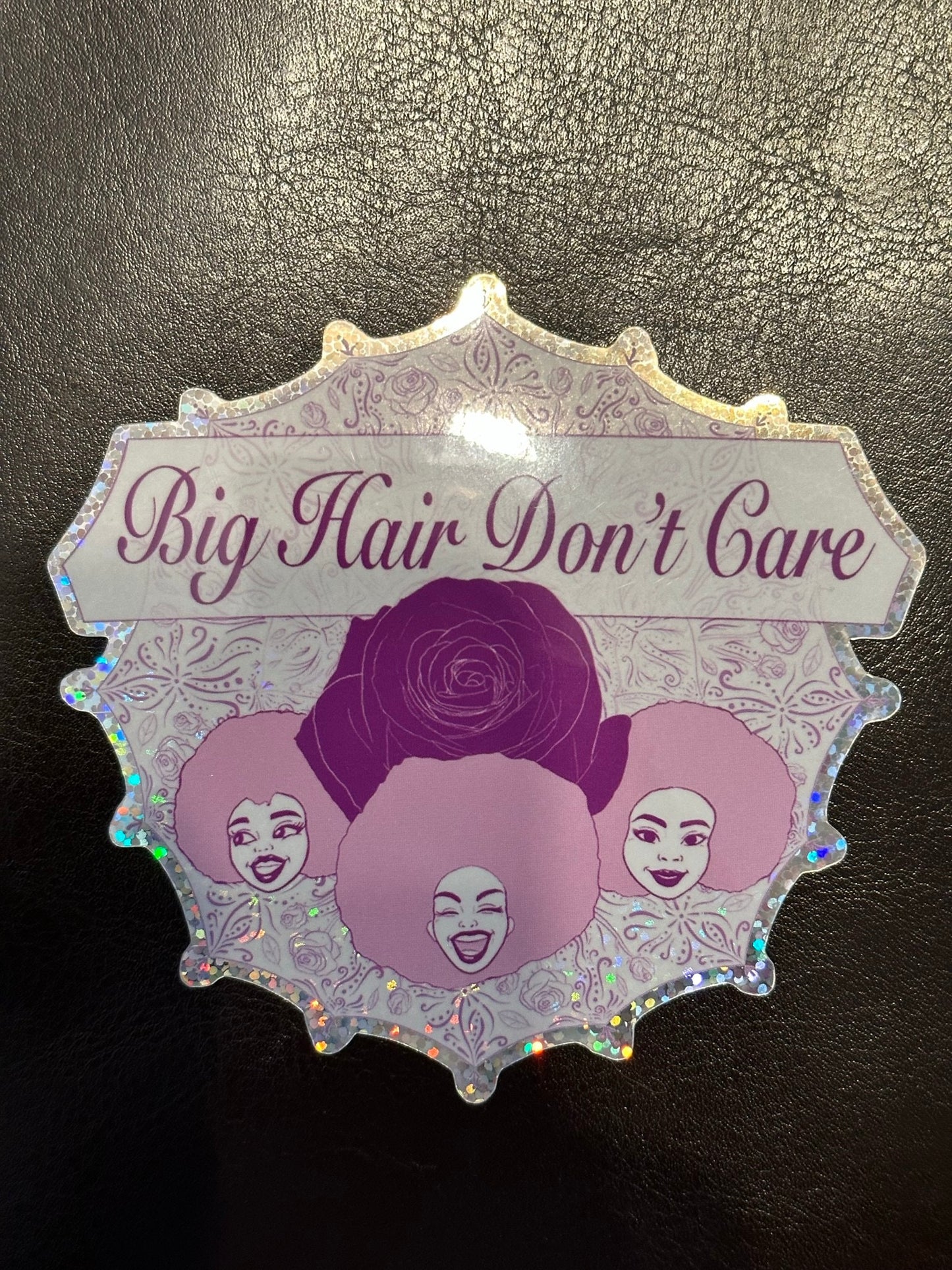 Glitter Stickers Featuring Ladies with Carefree attitude - Big Hair Don't Care - Rose lavender Mandala with floral illustrations