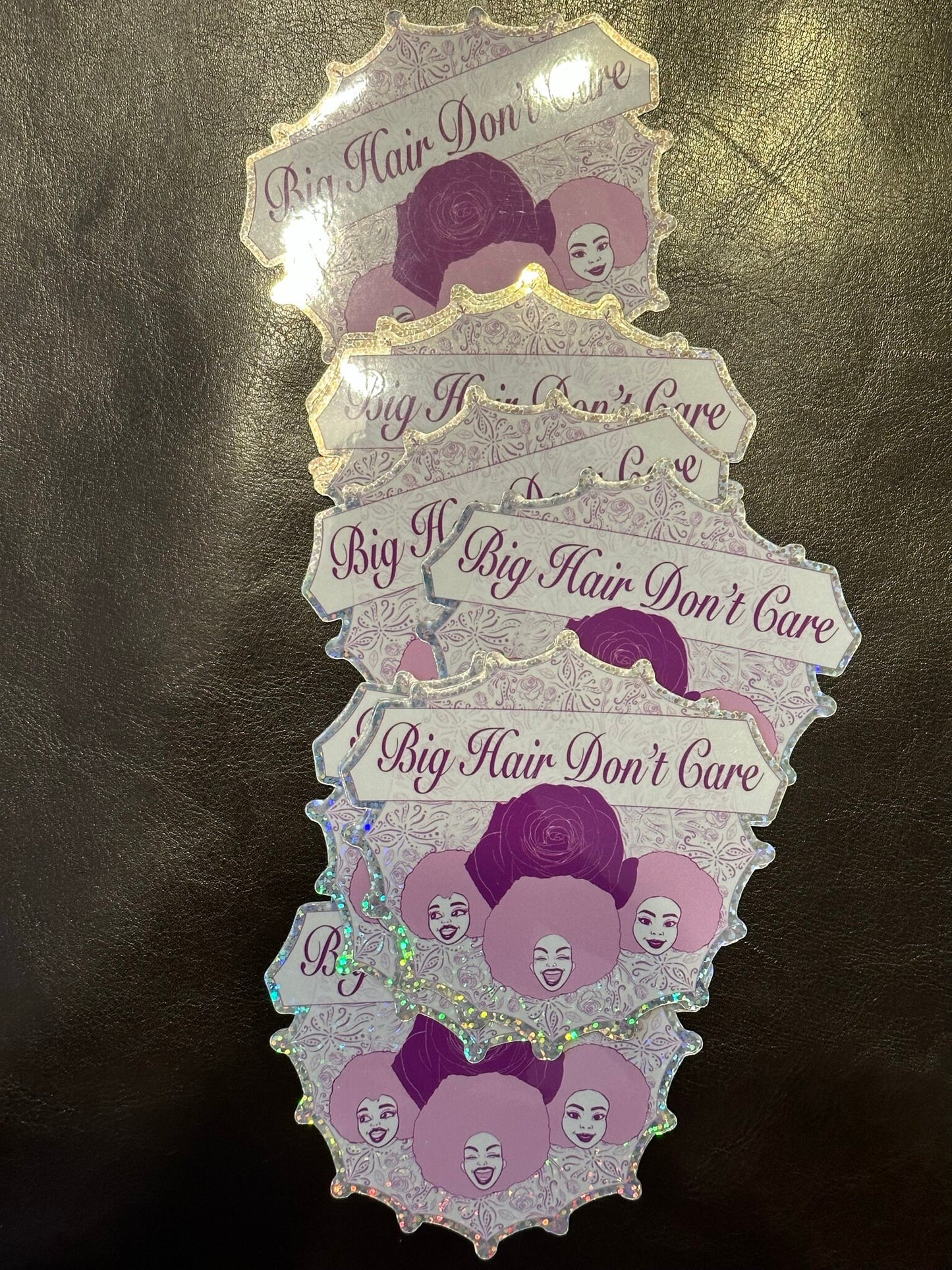 Glitter Stickers Featuring Ladies with Carefree attitude - Big Hair Don't Care - Rose lavender Mandala with floral illustrations