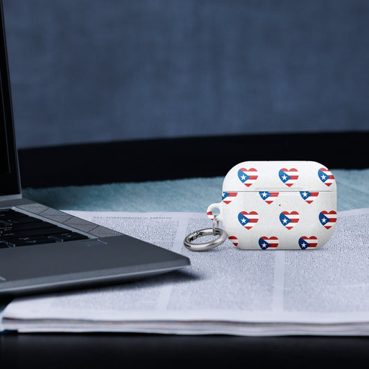 Case for AirPods® with Puerto Rican Love Emblem | All over print pattern | Flag de las bóricuas | isle de Puerto Rico | love for music