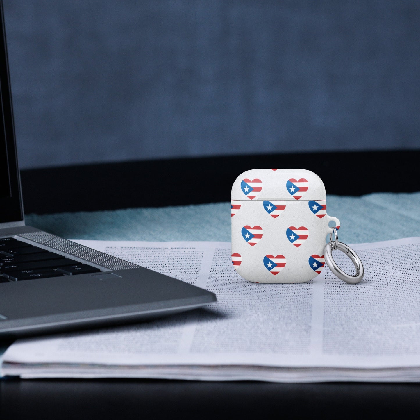 Case for AirPods® with Puerto Rican Love Emblem | All over print pattern | Flag de las bóricuas | isle de Puerto Rico | love for music