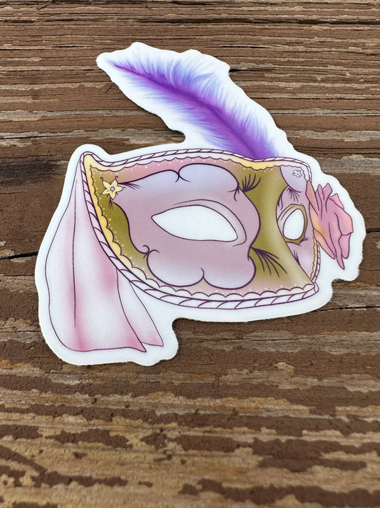 Vinyl Stickers of Masquerade Mask with a Rose and Feather