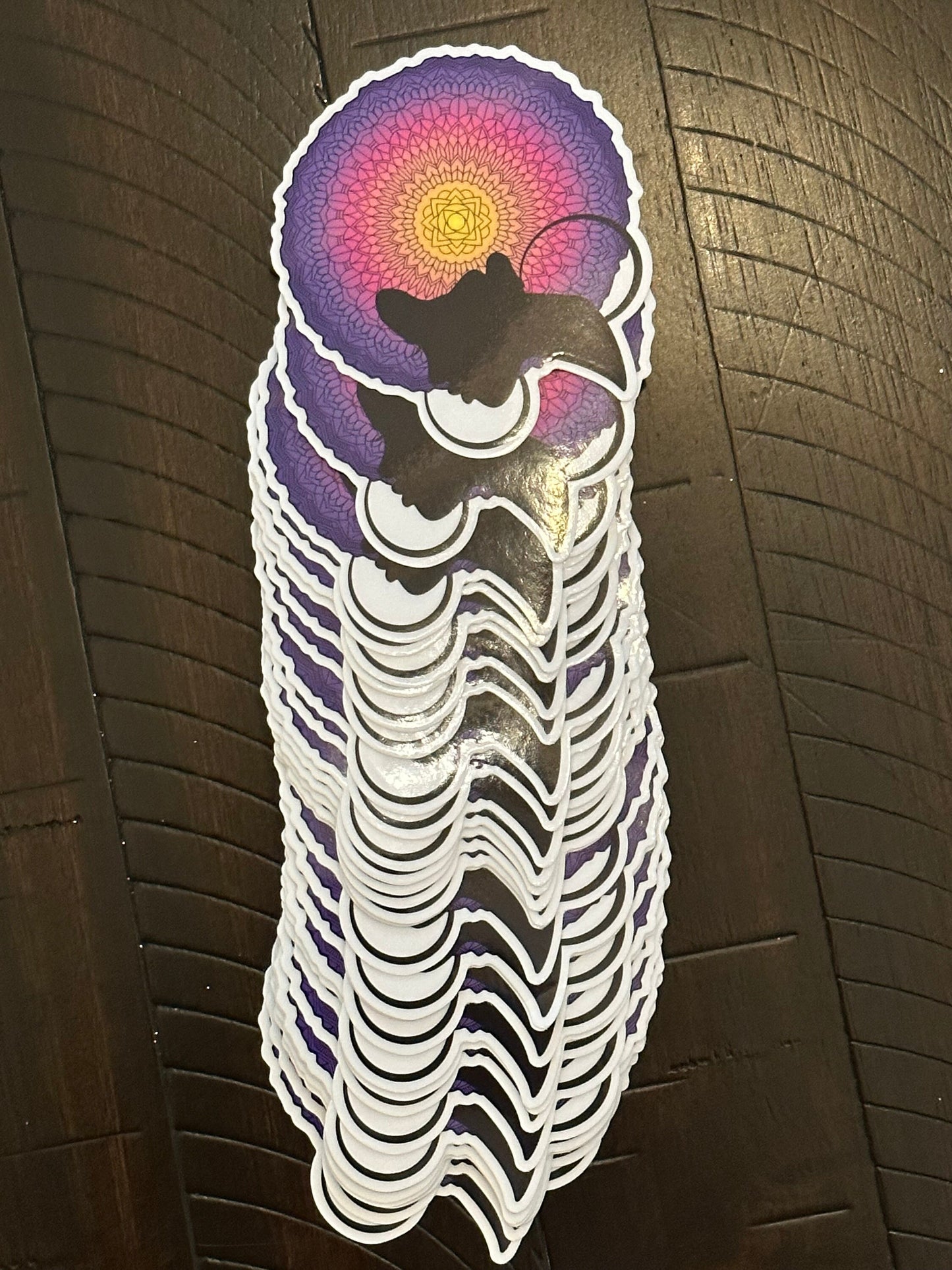 Vinyl Stickers with Mandala Hairstyle - Pretty Sophisticated Woman Silhouette with Hoop earrings - pink purple and orange lovely gradient