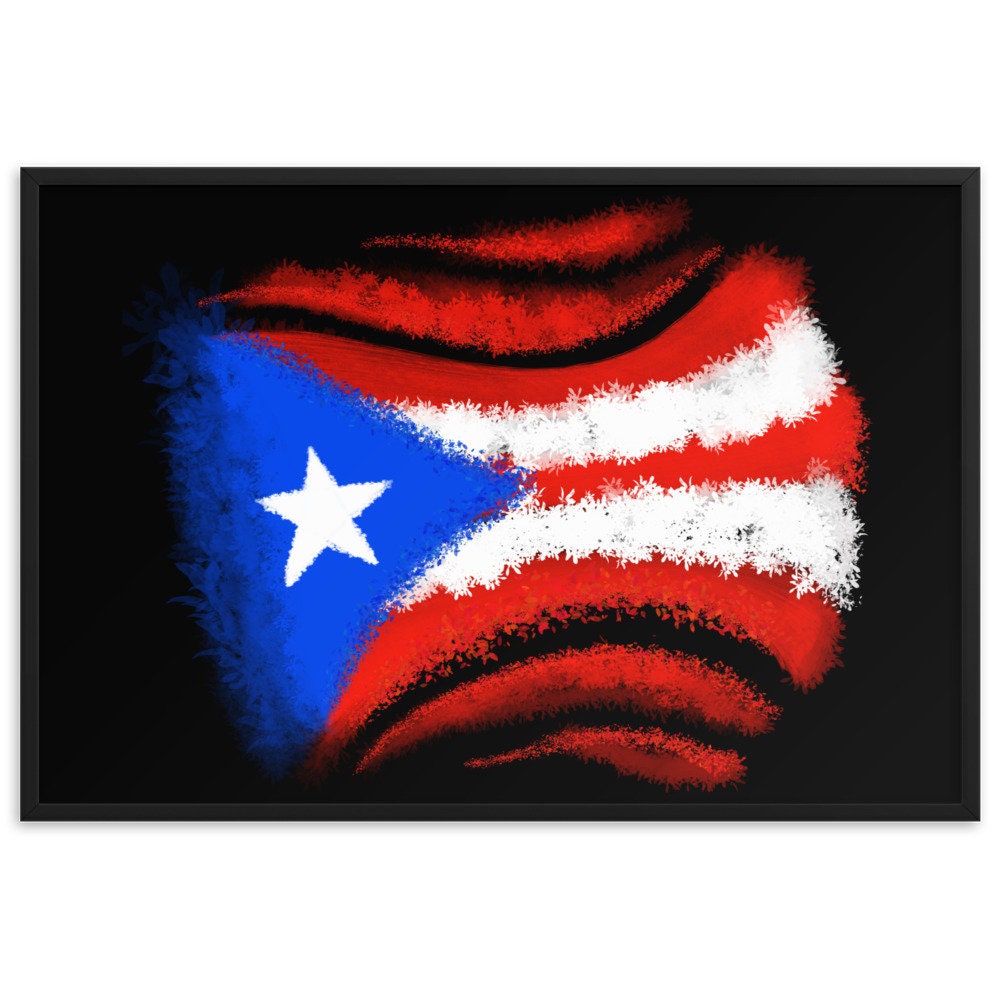 Framed matte paper poster with Puerto Rican Flag in floral style - Procreate project created with floral and particle brushes