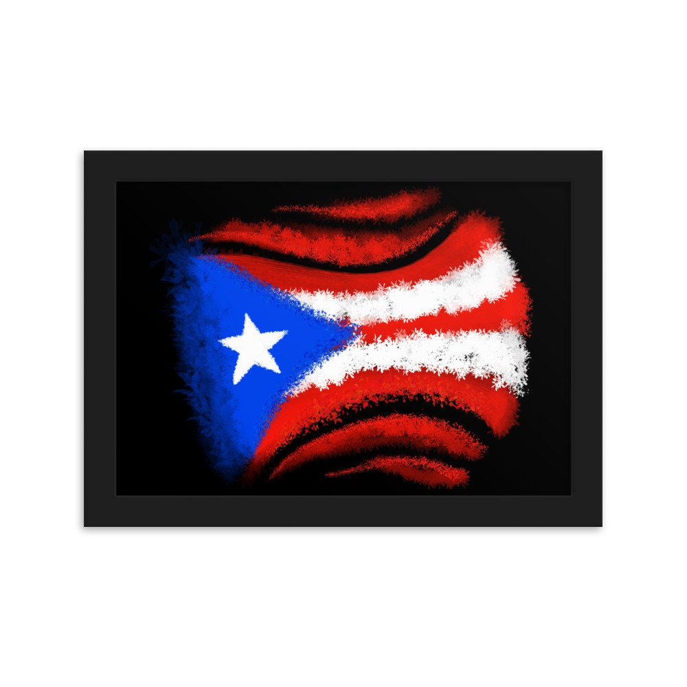 Framed matte paper poster with Puerto Rican Flag in floral style - Procreate project created with floral and particle brushes