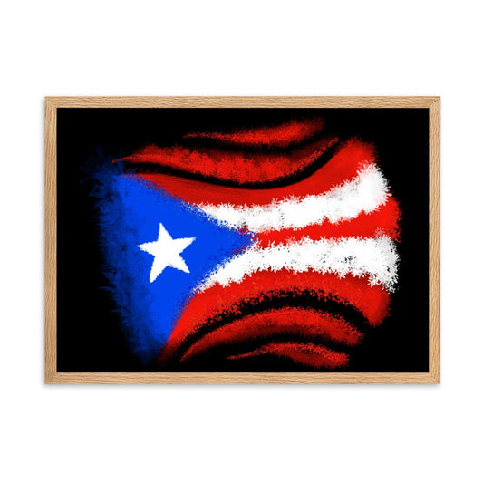 Framed matte paper poster with Puerto Rican Flag in floral style - Procreate project created with floral and particle brushes