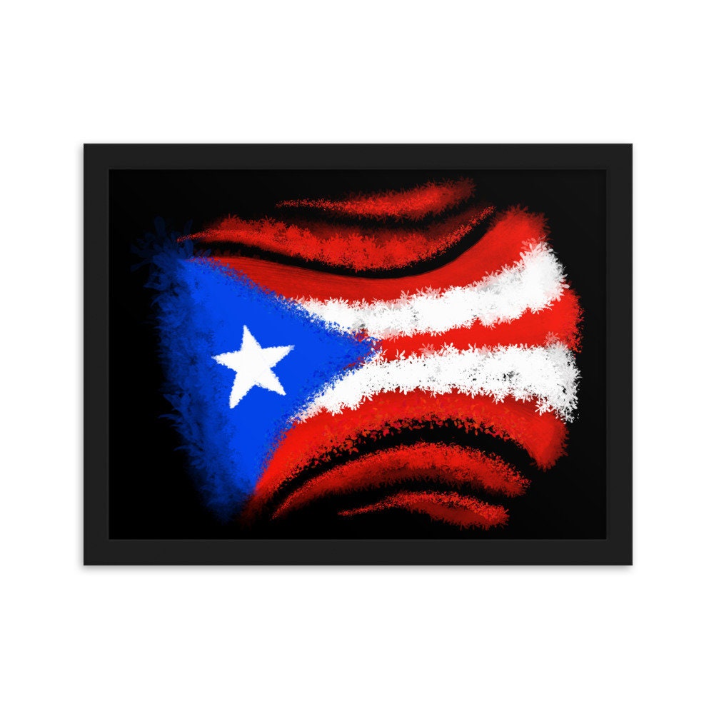 Framed matte paper poster with Puerto Rican Flag in floral style - Procreate project created with floral and particle brushes