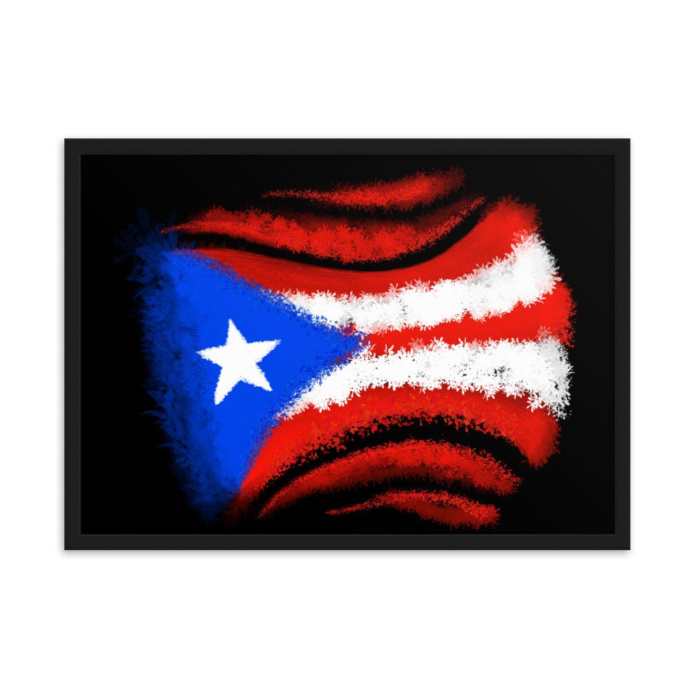 Framed matte paper poster with Puerto Rican Flag in floral style - Procreate project created with floral and particle brushes